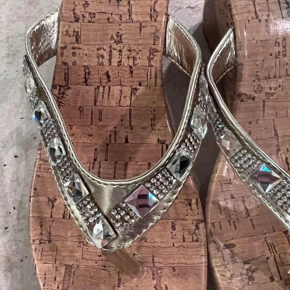 White Mountain Women's Gold Cork Wedge Sandals
